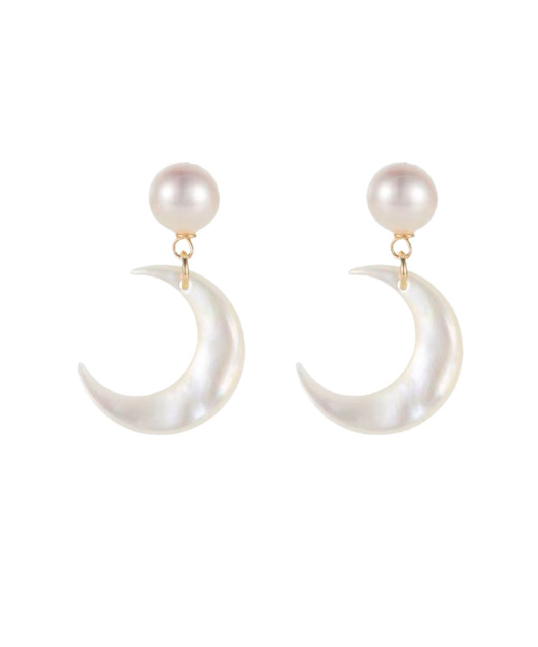 Copper White Novelty Overgild Stud Moon Earrings Pearl