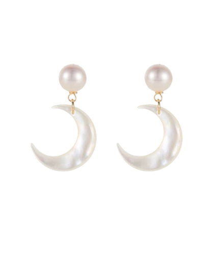 Copper White Novelty Overgild Stud Moon Earrings Pearl