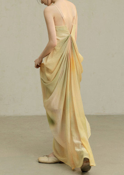 Dye Cotton Strap Novelty Spaghetti Dress Wrinkled Yellow Tie