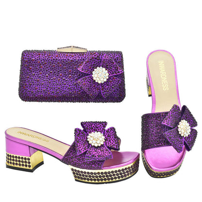 Heel with Rhinestone Sparkling Clutch Bow Matching High Sandals