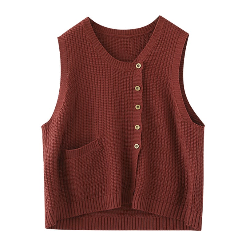 Women Winter Knitted Button Sleeveless Vest Waistcoat Sweater OP1017