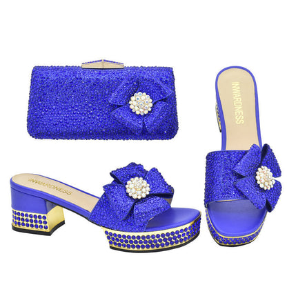 Heel with Rhinestone Sparkling Clutch Bow Matching High Sandals