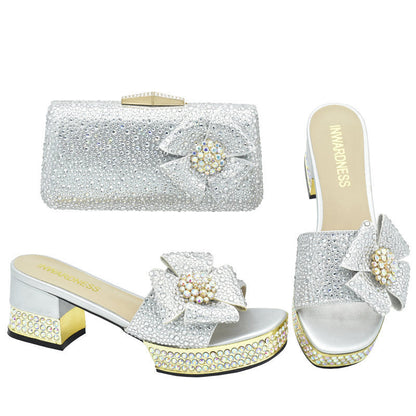 Heel with Rhinestone Sparkling Clutch Bow Matching High Sandals