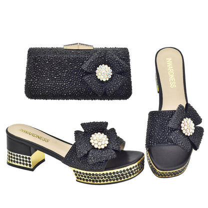 Heel with Rhinestone Sparkling Clutch Bow Matching High Sandals