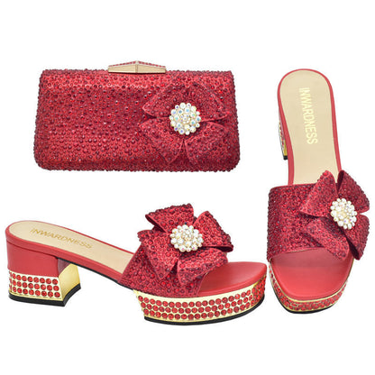 Heel with Rhinestone Sparkling Clutch Bow Matching High Sandals
