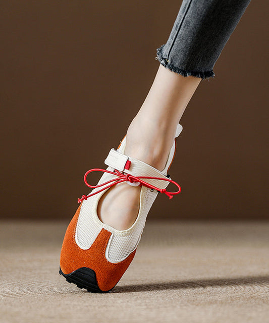 Flat Splicing Women Breathable Shoes Orange Mesh Boutique