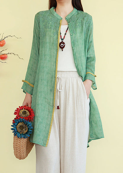 Linen O-Neck Shirts Loose Button Fall Orange