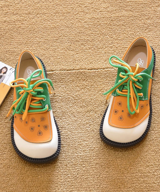 Women Orange Up For Lace Comfy Flat Splicing Shoes