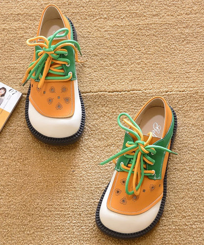 Women Orange Up For Lace Comfy Flat Splicing Shoes