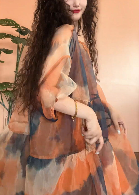 Orange Sleeve Tulle Set Design Pieces Original Two Patchwork Half