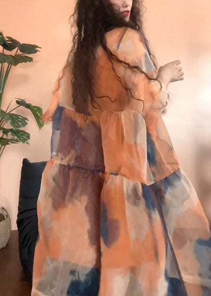 Orange Sleeve Tulle Set Design Pieces Original Two Patchwork Half