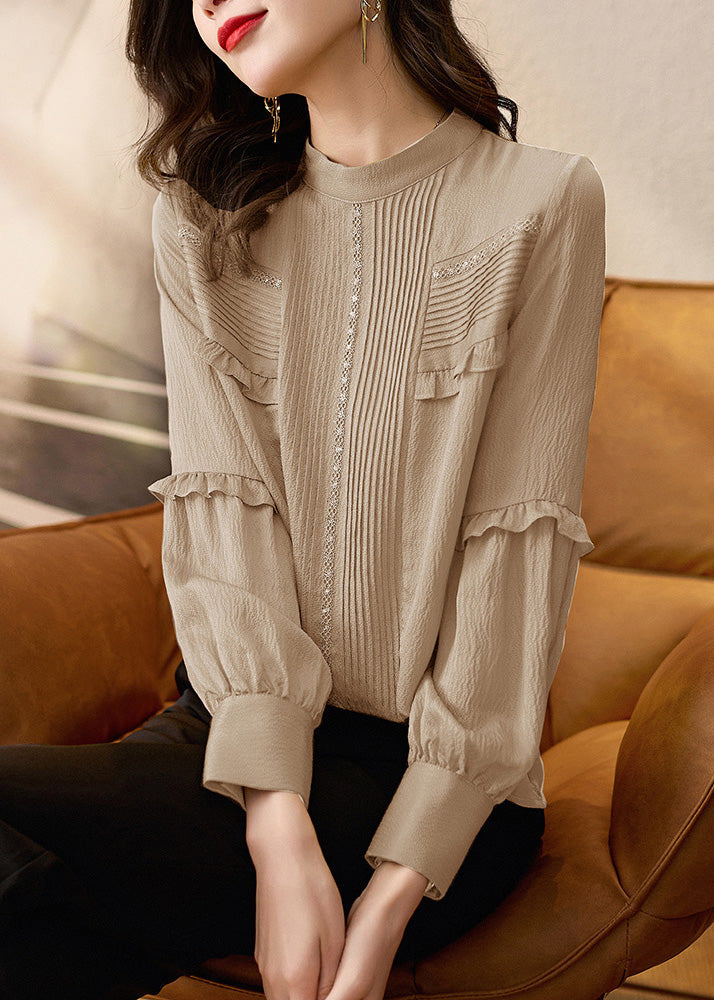 Organic Silk Collar Apricot Spring Top Patchwork Stand Ruffled