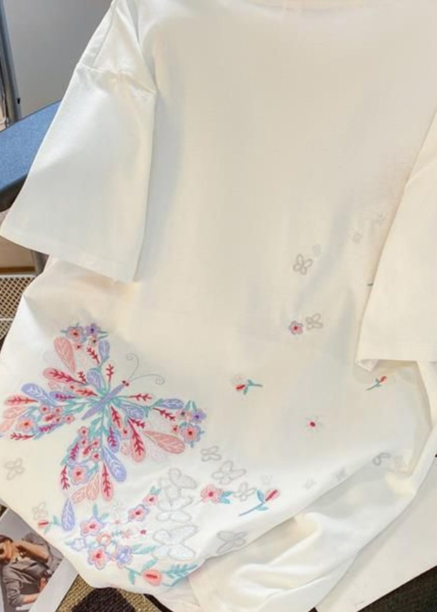 Shirts T Butterfly Organic Black Embroideried Men Summer Cotton