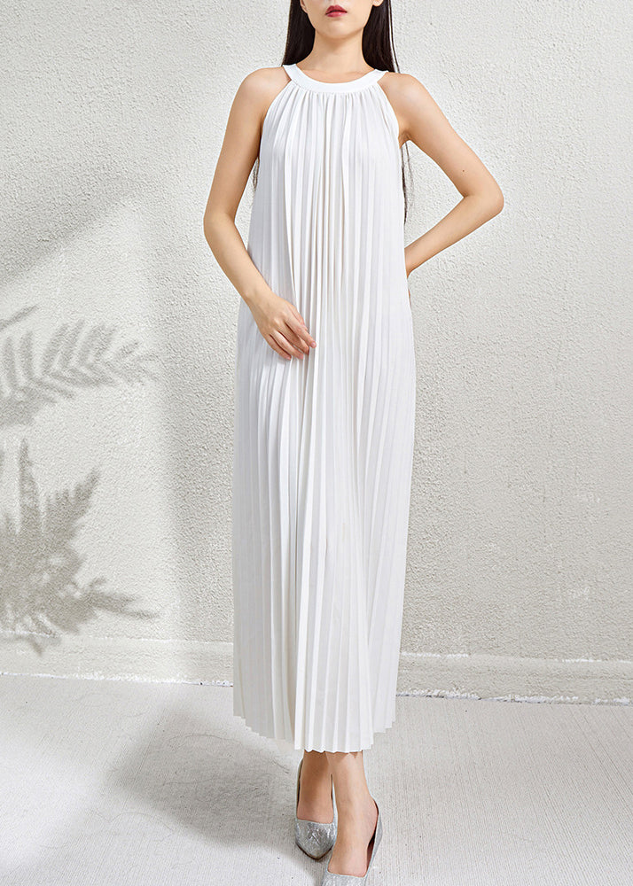 Green Wrinkled Halter Dress Long Pockets Sleeveless Organic