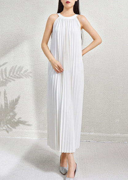 Green Wrinkled Halter Dress Long Pockets Sleeveless Organic