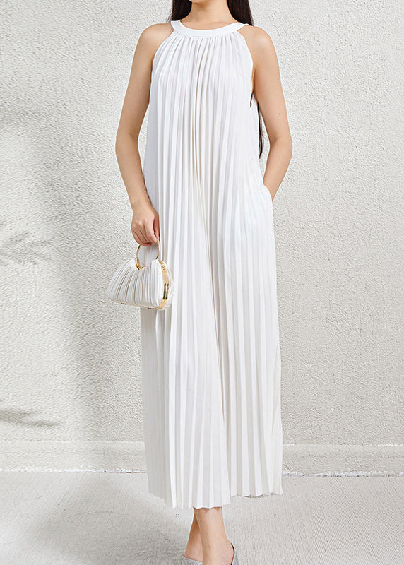 Green Wrinkled Halter Dress Long Pockets Sleeveless Organic