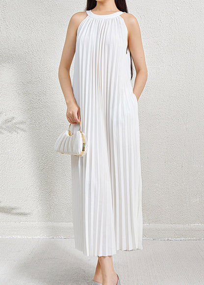 Green Wrinkled Halter Dress Long Pockets Sleeveless Organic