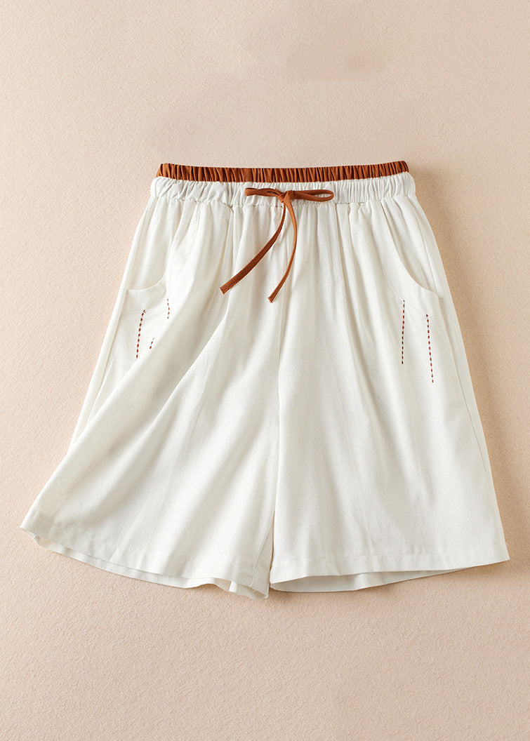 Bio Leinen Taschen Elastische Taille Baumwolle Shorts Sommer AM1040