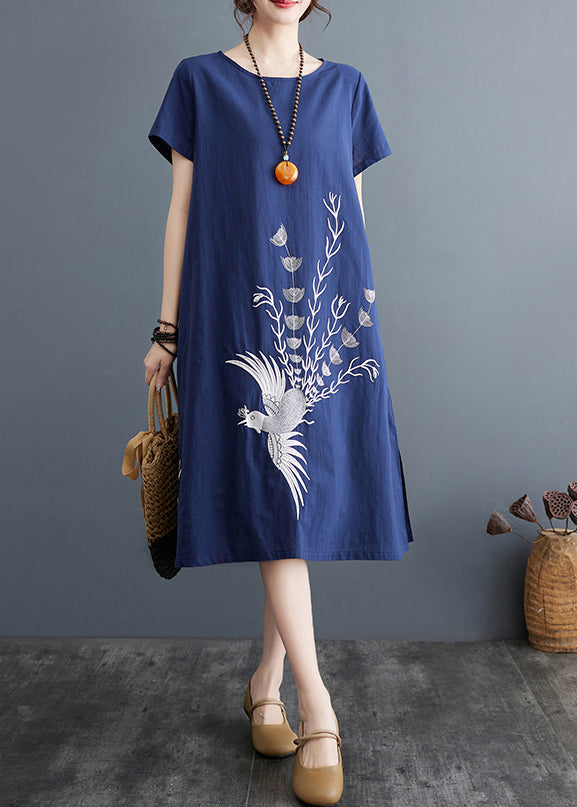 Summer Line Dresses Organic A Print Cotton Navy