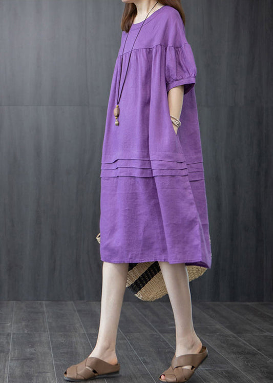 Oversized Organic Linen Summer Wrinkled Purple Dresses