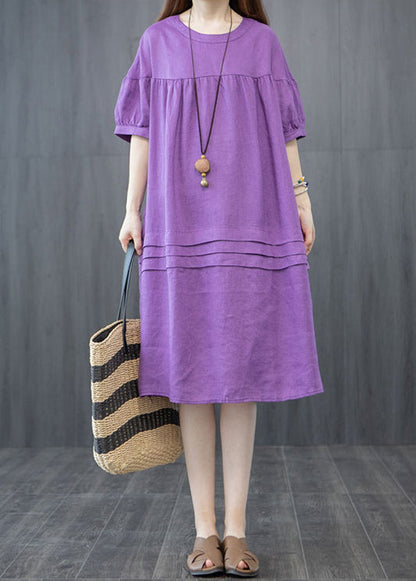 Oversized Organic Linen Summer Wrinkled Purple Dresses