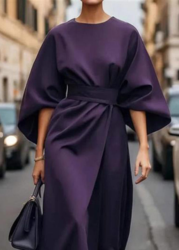 Sleeve Organic Dress Purple Solid Tunic Long Batwing
