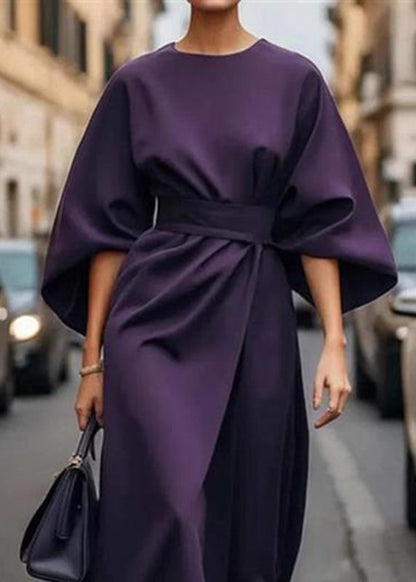 Sleeve Organic Dress Purple Solid Tunic Long Batwing