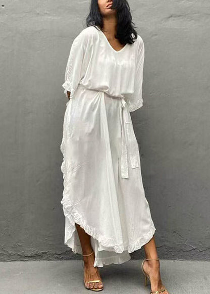 Ruffles Dresses Organic Vacation Cotton White Summer Oversized