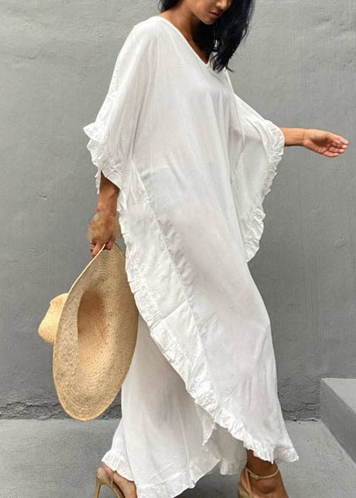 Ruffles Dresses Organic Vacation Cotton White Summer Oversized