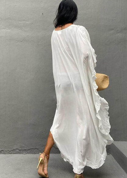 Ruffles Dresses Organic Vacation Cotton White Summer Oversized