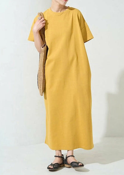 Cotton Yellow Organic Oversized Dresses Robe Summer