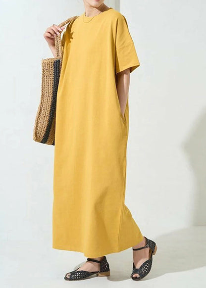 Cotton Yellow Organic Oversized Dresses Robe Summer