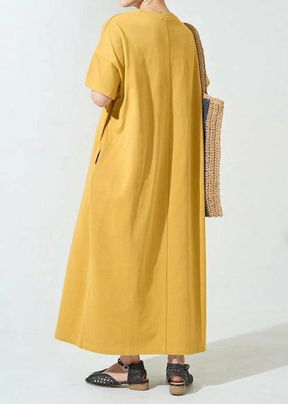 Cotton Yellow Organic Oversized Dresses Robe Summer