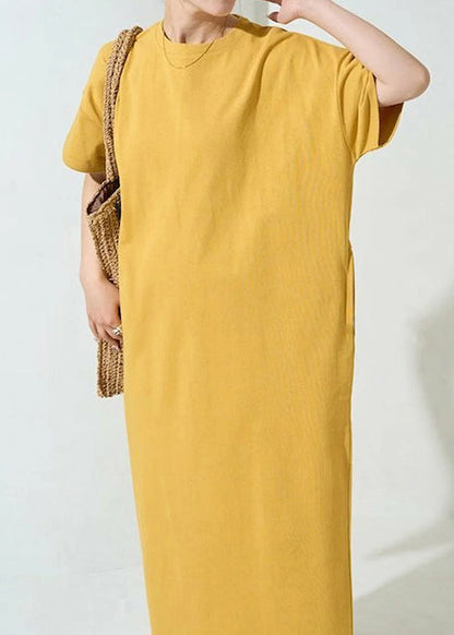 Cotton Yellow Organic Oversized Dresses Robe Summer