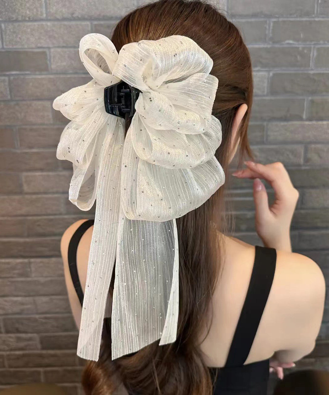 Hairpin Tulle Ribbon Black Bow Dot Original