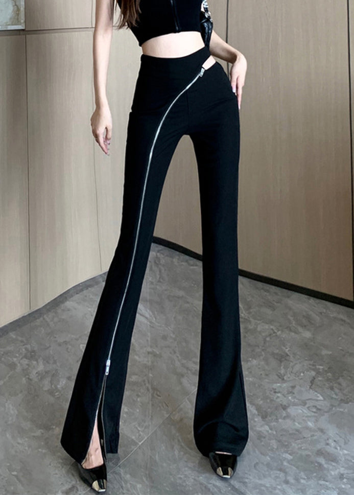 Cotton Black Trousers Up Spring Zip Side Flared Original Open