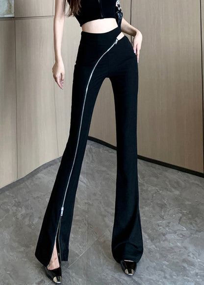 Cotton Black Trousers Up Spring Zip Side Flared Original Open