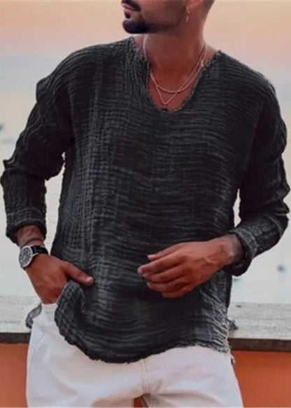 Men Open Side Fall Solid Cotton Original T Shirts Coffee