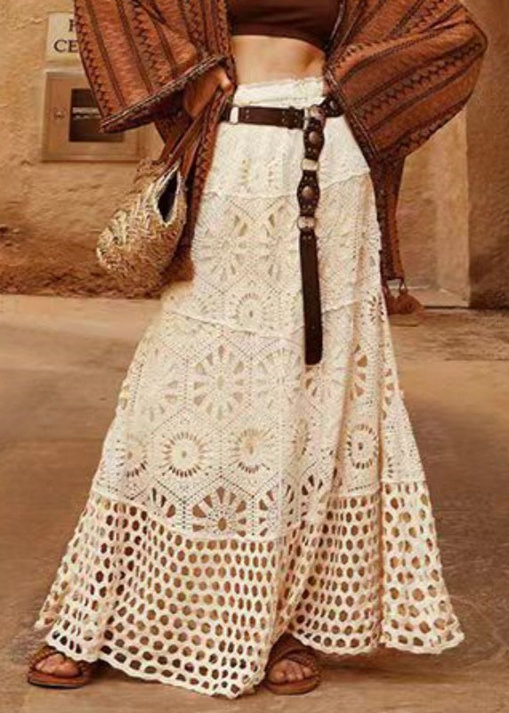 Line A Original Skirt Patchwork Elastic Beige Design Lace Waist