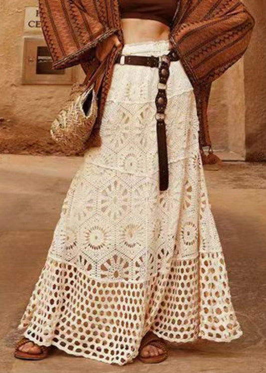 Line A Original Skirt Patchwork Elastic Beige Design Lace Waist