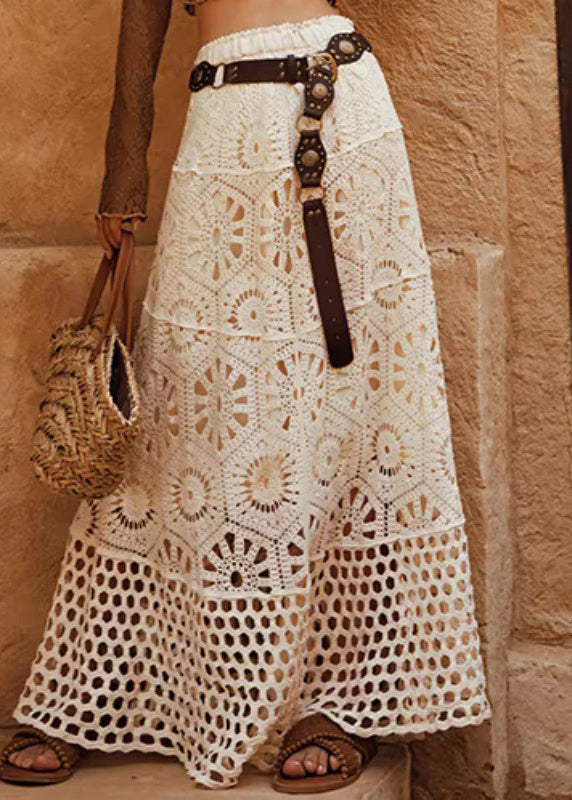 Line A Original Skirt Patchwork Elastic Beige Design Lace Waist