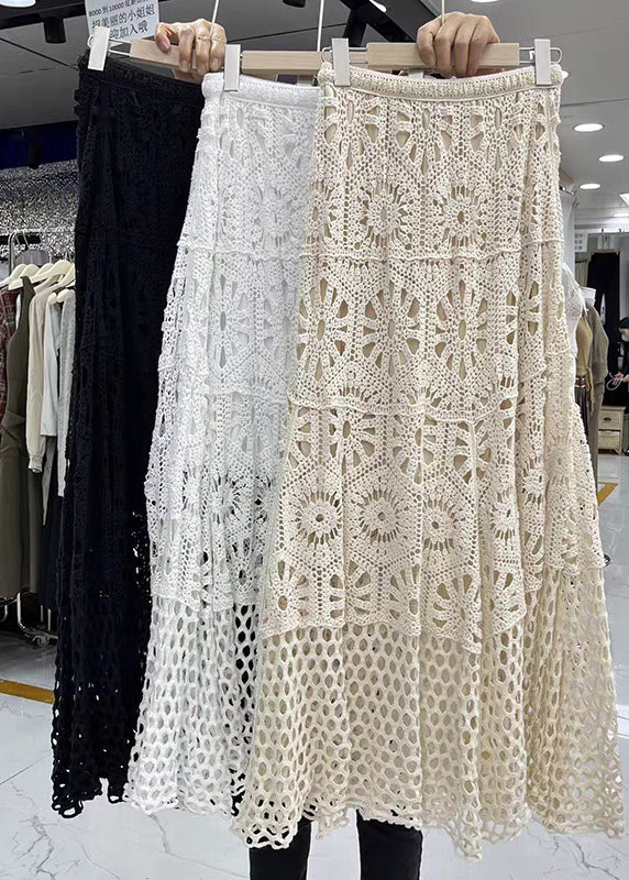 Line A Original Skirt Patchwork Elastic Beige Design Lace Waist