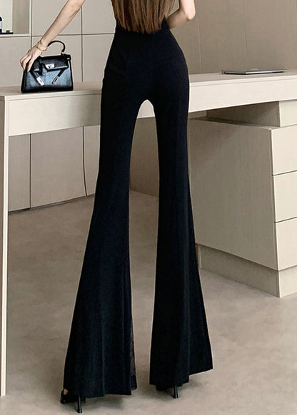Draping Black Patchwork Trousers Original Design Flared Lace
