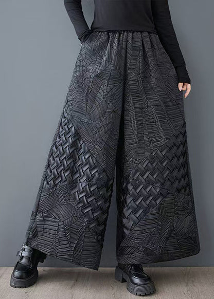 Wide Pants Design Original Black Leg Oversized Jacquard Summer