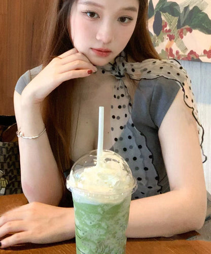 Original Design Black Tulle Dot Print Thin Silk Scarf YA009