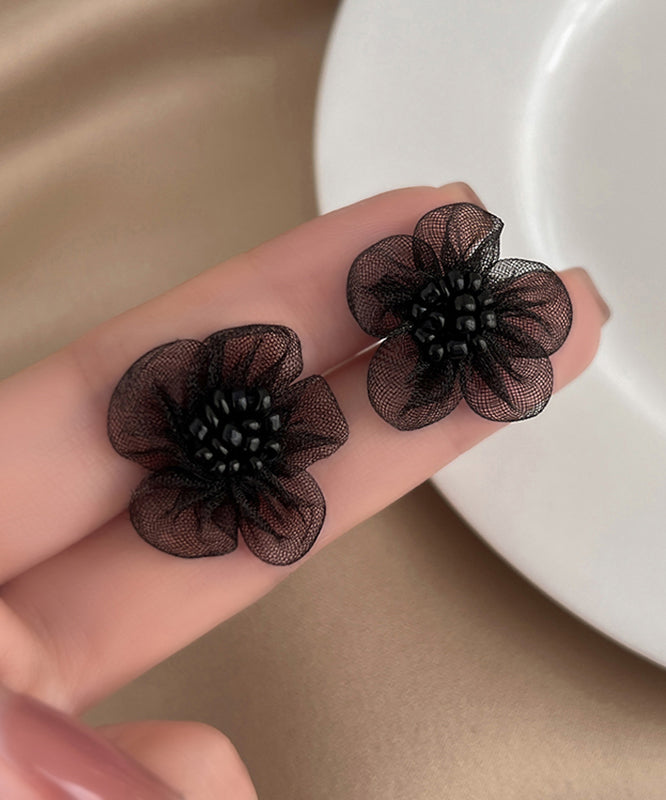Design Tulle Black Original Floral Stud Earrings