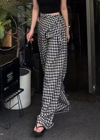 Plaid Waist High Pants Cotton Design Black Summer Original White