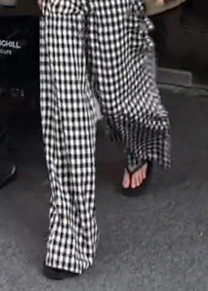 Plaid Waist High Pants Cotton Design Black Summer Original White