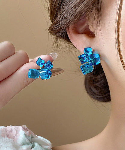 Design Cube Blue Crystal Sugar Stud Alloy Original Asymmetrical