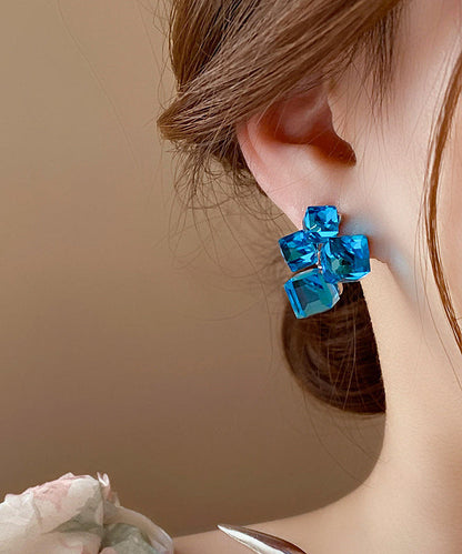 Design Cube Blue Crystal Sugar Stud Alloy Original Asymmetrical